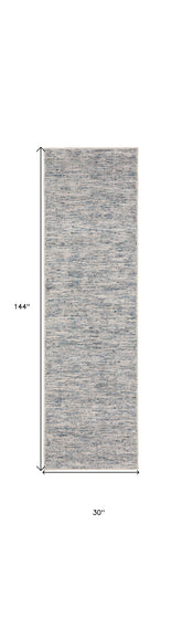 12' Blue and Ivory Wool Hand Loomed Runner Rug